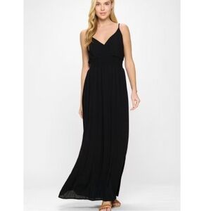 Lily Studio Black Maxi Dress Sz Medium Spaghetti Strap Stretch Rayon Beachy Y2K